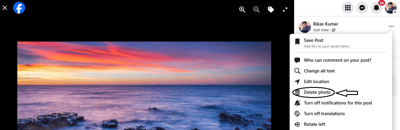 facebook cover photo delete