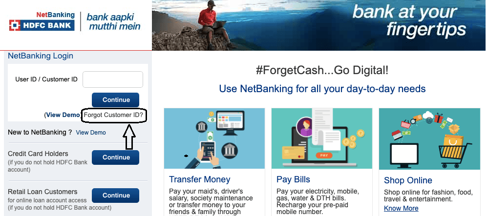hdfc forgot customer id