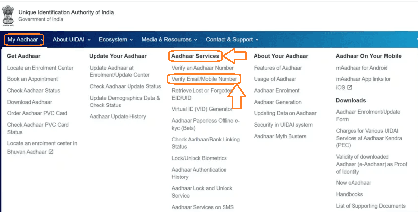 Aadhaar Card Se Mobile Number check