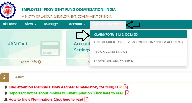 epfo services online