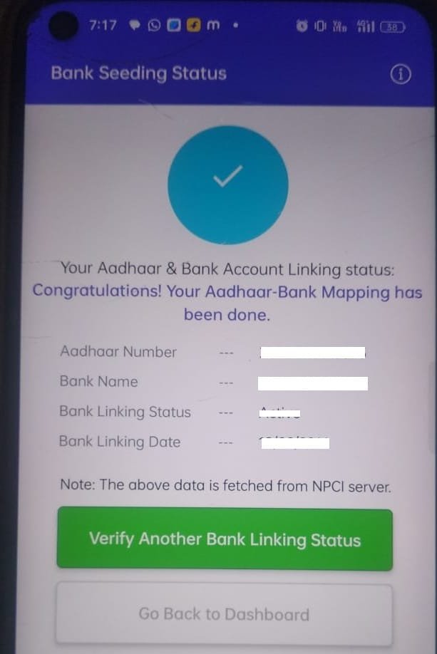 m aadhaar app bank Status